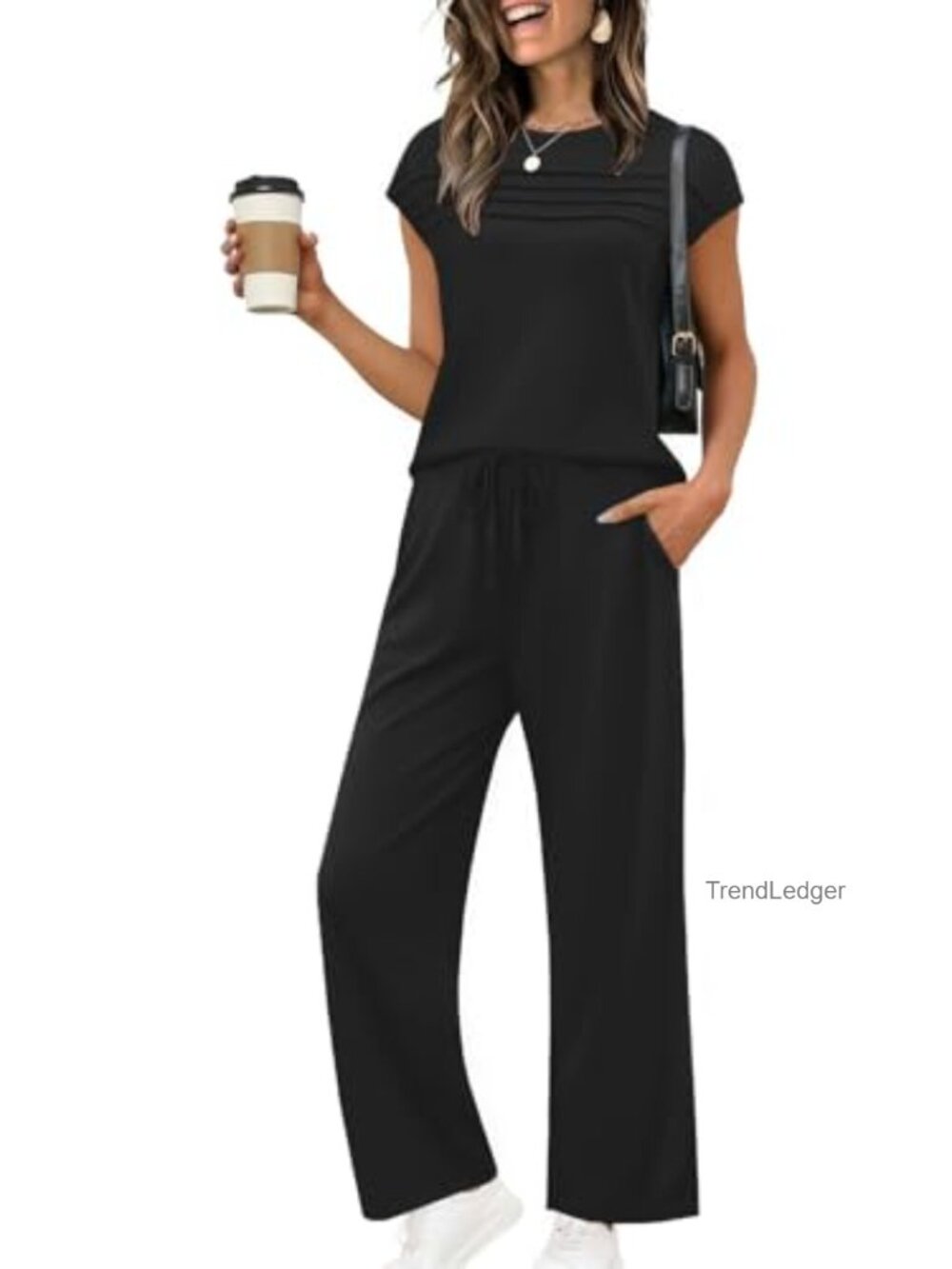 Women's Lounge Set 2 Piece Cap Sleeve Wide Leg Pants